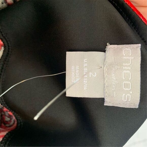 Chico's Women's Black Velvet Midi Dress Red Rose Print Size 2 Formal - Picture 7 of 7